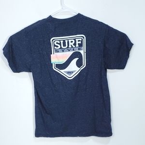 SURF STYLE Short Sleeve Tee Navy Blue Graphic T-Shirt Size Large Double Sided